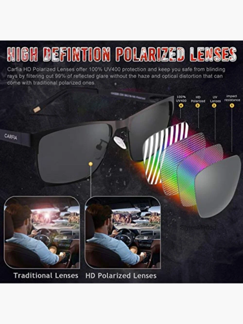 Square Polarized Sunglasses UV400 Protection Mens Driving Fishing Hiking
